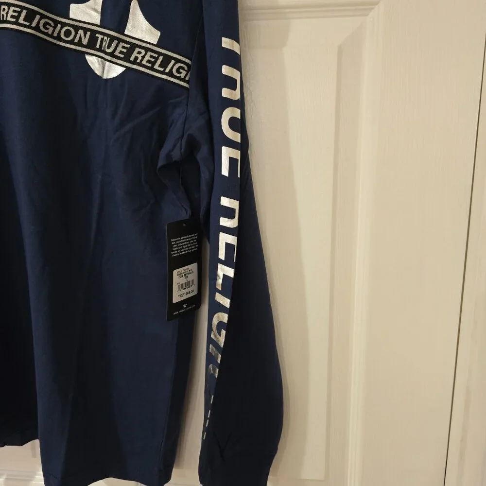 True Religion Men's Foil Taping Long‎ Sleeve T-Shirt Blue Size L New with Tags